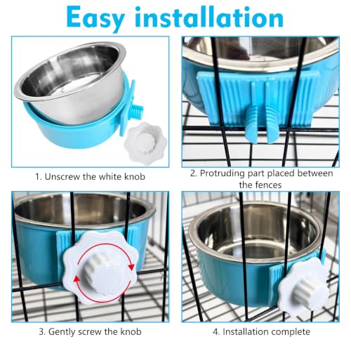 kathson Crate Dog Bowl, Removable Stainless Steel Hanging Pet Cage Bowl Food & Water Feeder Coop Cup for Cat, Puppy, Birds, Rats, Guinea Pigs (6 PCS, Size: M, 2×Blue,2×Green,2×Pink) - color: Size: M (2×Blue, 2×Green, 2×Pink), size: 6 PCS