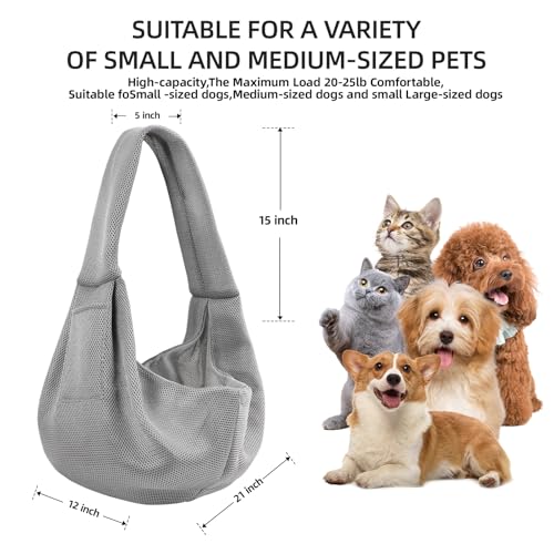Dog and Cats Carrier Sling, Breathable Puppy Small Pet Carrier with Pocke | Reversible Dog Sling Carrier, Safety Buckle, Storage Pocket, Machine Washable for Travel, Outdoor Activities, Hand-Free, Gray - color: Breathable gray