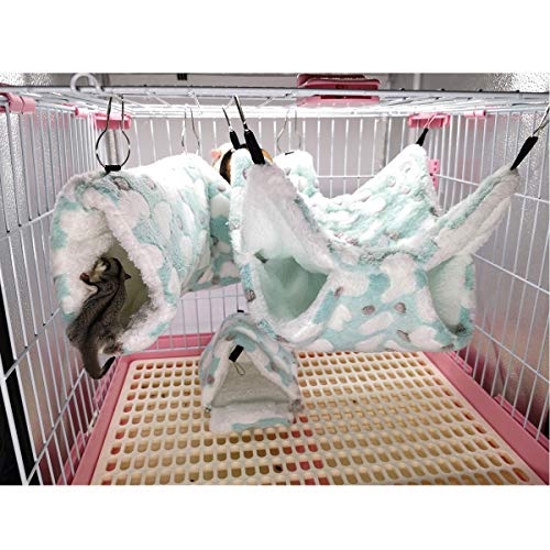 LEFTSTARER Bunkbed Sugar Glider Hammock, Ferret Beds, Small Pet Cage Accessories - Chinchilla, Hamster Bedding (Green-Heart, Medium) - color: Z-Green-Heart-M