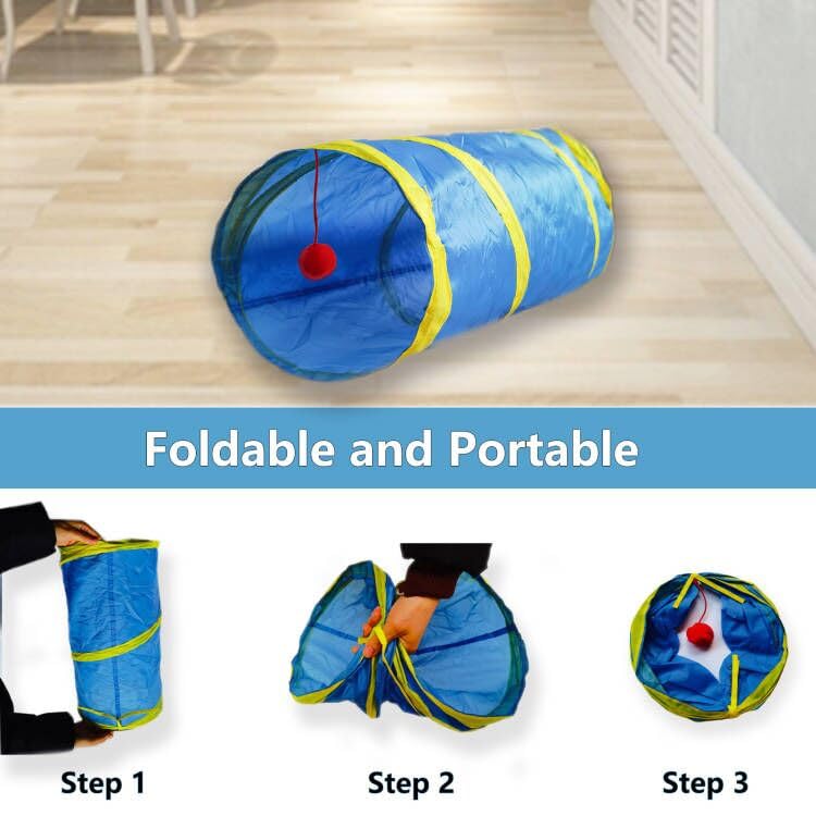 Cat Tunnel Tube Toys，Tunnels for Indoor Cats, 2 Way Collapsible Interactive Toy with Balls for Rabbits, Kittens, Ferrets, Puppy | Interactive Pet Crinkle Pop Up Tunnel with Balls Peek Hole Hideaway for Rabbits, Kittens, Ferrets, Puppy Playing & Exploring
