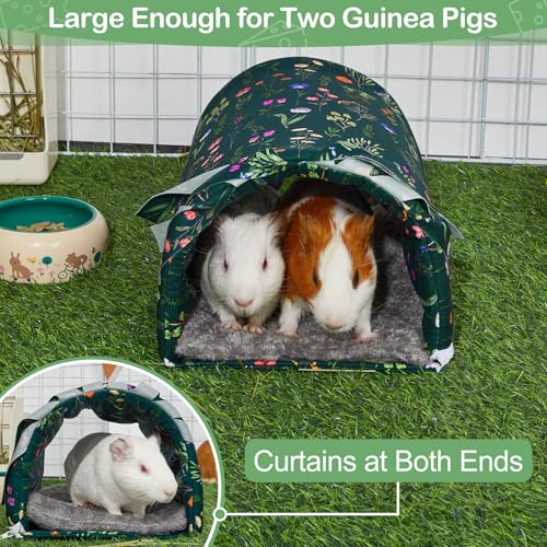 Unicorn Catcher Washable Guinea Pig Tunnel with Curtains for Small Animals | Cozy Small Pet Hideout Featuring Curtains For Privacy Ideal For Hamsters, Chinchillas And Bunnies To Rest And Play - color: Green Flowers