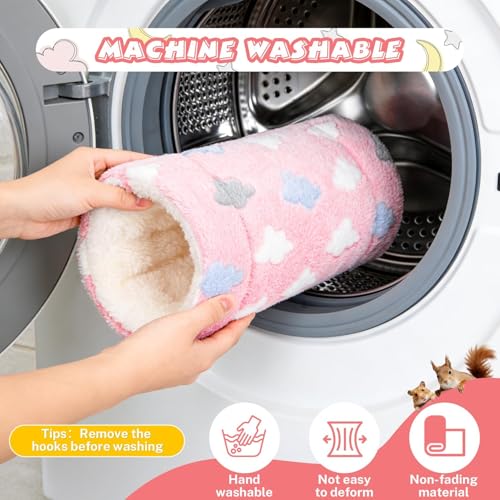 RAINFLOW Pink Hamster Tunnel - Soft Rabbit Tunnel for Playing & Resting | Portable Hanging Guinea Pig Tunnel Toy for Ferret, Rat, Hedgehog, Hamster, Squirrel & Sugar Glider, Soft Small Pet Accessory