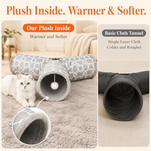 Geometric 3 Way Cat Tunnel with Plush Inside,Cats Toys Collapsible Tunnel Tube with Balls, for Rabbits, Kittens, Ferrets,Puppy and Dogs - size: 3 Way Tunnel