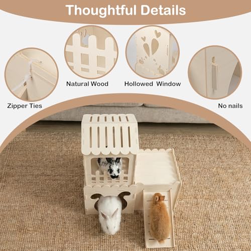 Extra Large Rabbit Castle, Wooden Bunny House &,Detachable Rabbit Hideaway, Indoor Hamster Castle with Ramp, Small Animal Houses & Habitats for Guinea Pig Chinchilla Ferret(3 House) - size: Extra Large-3House