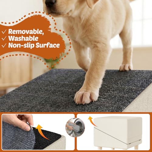 Foldable 15 Inch Dog Ramp, Ramply Split Ottoman with Detachable Washable Treads, 2-in-1 Folding Pet Ramps Stairs for Couch and Bed, Sturdy Ramp for Cats and Small to Medium Dogs - color: Khaki