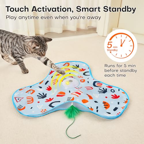 Potaroma Hide and Seek Interactive Cat Toys | Moving Concealed Wand Feather, Automatic Chargeable Indoor Kitten Exercise Kicker, Mouse Squeaky, Floral Cover - color: Floral Cover