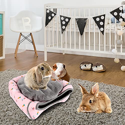 BWOGUE Guinea Pig Bed Large Hide-Out Cozy House Bed for Rabbits Ferret Chinchilla Bearded Dragon Winter Warm Cage Nest Hamster Accessories Cute Bunny and Carrot Pattern | Removable Cushion for Cleaning, Warm Fleece Nest, Washable Bed, 10.6 x 10.6x 11 in,