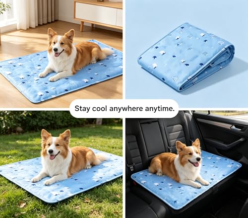 ZeQi Gel-Filled Cooling Mats for Cats Dogs Pets 35''x24'', Water-Proof Surface, Summer Dog Cool Mat, Cooling Cat Bed, Cool Mat, Ice Mat, Seat Cushion for Summer (Large, Animal Print) - size: Large