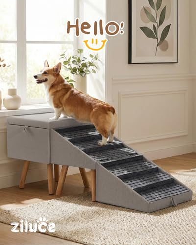 Split Ottoman Dog Ramp for Bed and Couch, 21.06" H Non Slip Dog Stairs for Small Medium Large Dogs Cats Puppies Joint Support, 2 in 1 Foldable Wooden Pet Steps for Senior/Injured Dogs, Space Saving - size: 21.06" H-Hemp Green