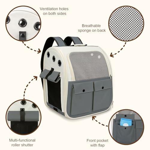 Airline Approved Cat Carrier Backpack - Ventilated Breathable Mesh for Small Dogs & Cats (15lbs), Soft Sided Dog Backpack for Hiking, Camping, Travel & Vet Visits with Padded Straps (Grey) - color: Grey
