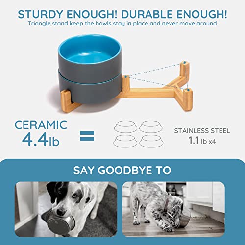 SPUNKYJUNKY Ceramic Dog and Cat Bowl Set with Wooden Stand, Modern Cute Weighted Food Water Set for Small Size Dogs (13.5OZ) & Medium Sized Dogs (28.7OZ) & Cats (3.6 Cups, 2 × Blue-Grey) - color: Blue-Grey × 2, size: 3.6 cups