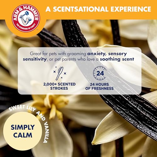Arm & Hammer Deodorizing Dog Grooming Glove, Lily & Vanilla Scent | Fragrance transfer technology, baking soda infused, deshedding glove, for bathing and dry grooming daily - size: 1-Pack, style: Grooming Pet Glove - Sweet Lily & Vanilla