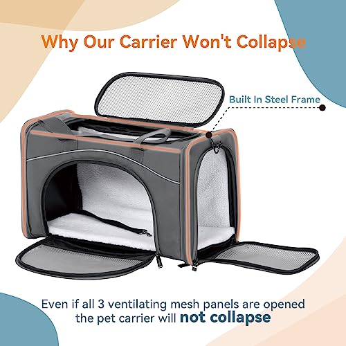 ‌Petsfit Airline Approved Pet Carrier for Small Dogs & Cats, 19x9x12 TSA Approved Carrier, with Removable Dual-Sided Padding (2-Way Placement) - Fits Under Most Airplane Seats, Escape Proof (Grey) - color: Grey, size: 19"L x 9.5"W x 12.0"H