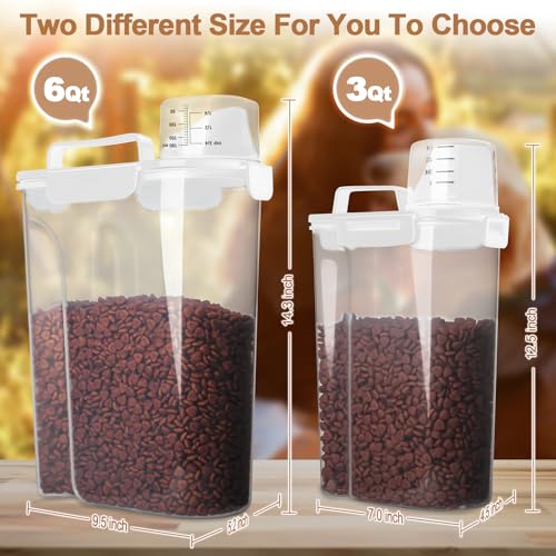 TIOVERY Dog Food Storage Container, 5-7 Lbs Airtight Pet Food Container, Cat food Container Dispenser with Portable Handle, Pouring Spout and Measuring Cup for Dogs Cats 2Pack White/6Qt - color: White 6Qt + 3Qt