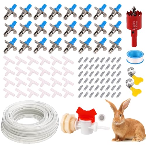 Automatic Rabbit Watering System, Gravity Fed Rabbit Waterer Kit | Rabbit Water Dispenser Includes 24 Sets of Rabbit Water Nipples Drinkers and 46 Feet of ID 5/16" Hose - size: 24 pcs