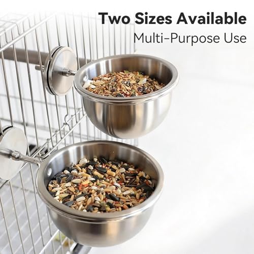 AOTU Anti-Snatch Stainless Steel Parrot Feeding Cups with Locking Buckle - Bird Food & Water Bowls, Essential Bird Cage Accessories for Cockatiel, Conure, Budgie, Macaw Gray Parrot & Small Pets (S) - color: S (10 oz)