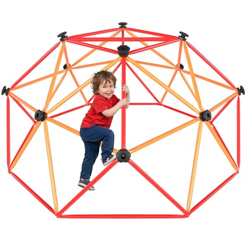 6FT Climbing Dome for Kids, Jungle Gym for Indoor and Outdoor, Geometric Dome Climber Supporting 440 Lbs Anti-Rust Metal Play Structure, Kids Gift Toys, ASTM Approved, Red & Orange - color: Orange & Red