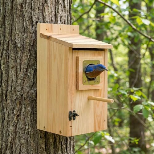 Bird Houses for Outside Clearance with Copper Guard, Cedar Bird House Outdoor, Bluebird Finch Swallow Wren Chickadee Self-Assembly Kit, 1 Pack