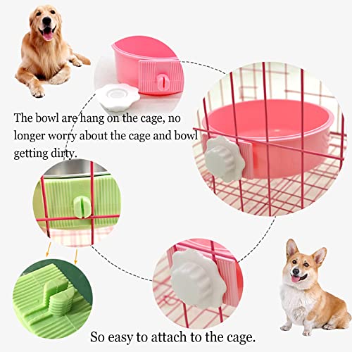 kathson Crate Dog Bowl, Removable Stainless Steel Hanging Pet Cage Bowl Food & Water Feeder Coop Cup for Cat, Puppy, Birds, Rats, Guinea Pigs 4pcs(2×Blue,1×Pink,1×Green) - color: 2×Blue, 1×Pink, 1×Green, size: 4 PCS
