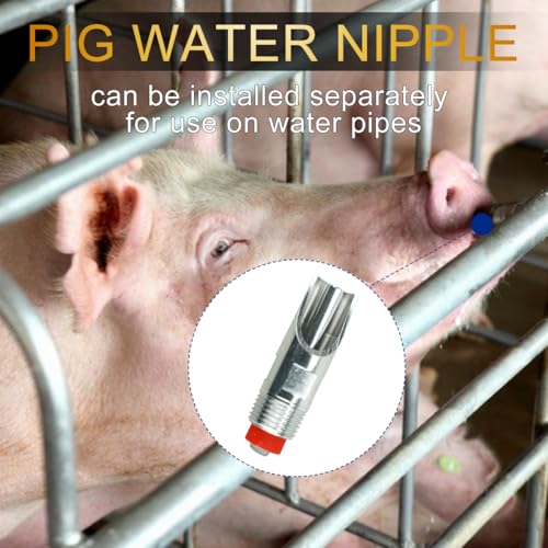 5 Pack Pig Nipple Waterer for Barrel Kit Stainless Steel Automatic, Pig Nipple Drinkers Piglets Nipple Feeders for Hog Pig Goats Swine Piglets Drinking