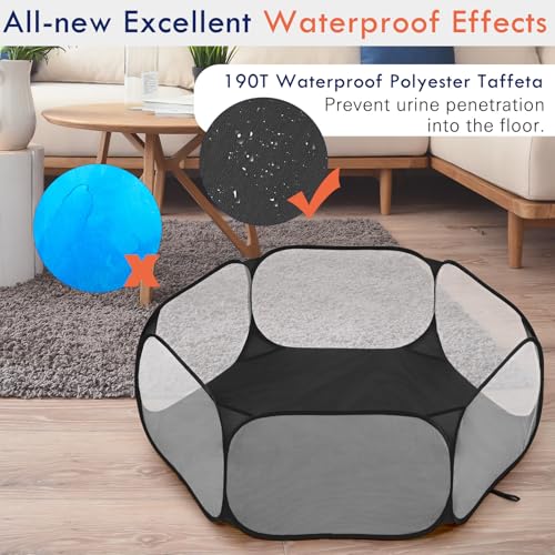 Pawaboo Small Animals Playpen, Black | Waterproof Small Pet Cage Tent, Strong Steel Wire Frame, Portable Outdoor - color: Black