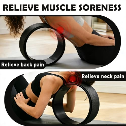 NGT Yoga Wheel 13 inch Yoga Wheel for Back Pain Strongest and Most Comfortable Dharma Yoga Prop Wheel with Free Yoga Bands - color: black-black