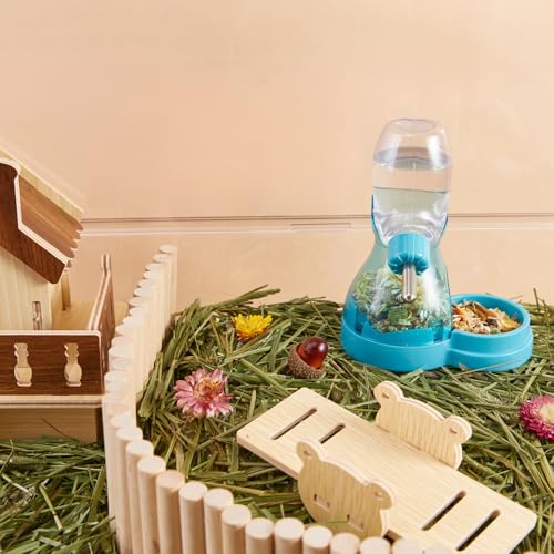 2 in 1 Hamster Water Bottle No Drip with Large Capacity Automatic Food Dispenser Small Animal Feeder for Syrian Dwarf Hamster Mouse Rat Degu (Blue, 3oz) - color: Blue