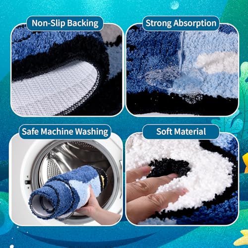 Fish Rug - Cute Fish Bath Mat Blue Bathroom Rugs Animal Pattern Fun Carpet, Non-Slip Plush Absorbent Bath Mats, Cool Carpet for Bedroom Living Room Shower Sink Bathtub Room Decor, 16"x 47"