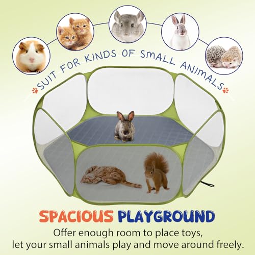 Pawaboo Small Animals Playpen with Pad, Green + Grey | Waterproof, Reusable Pad, Portable Outdoor Yard Fence, For Chick/Kitten/Puppy/Guinea Pig/Rabbits/Chinchillas - color: Green + Grey