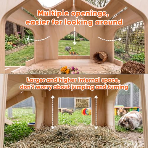 Bunny House, Rabbit Bunny Hideout & Castle with Ramp & Lookout Hut | Long‑Lasting Material, Multi‑Level Fun Zone, Spacious & Multi‑Pet Friendly, Extra‑Wide Ramp, Easy Assembly & Portable - size: Style 3: 30.7 x 15.95 x 21.5 inches