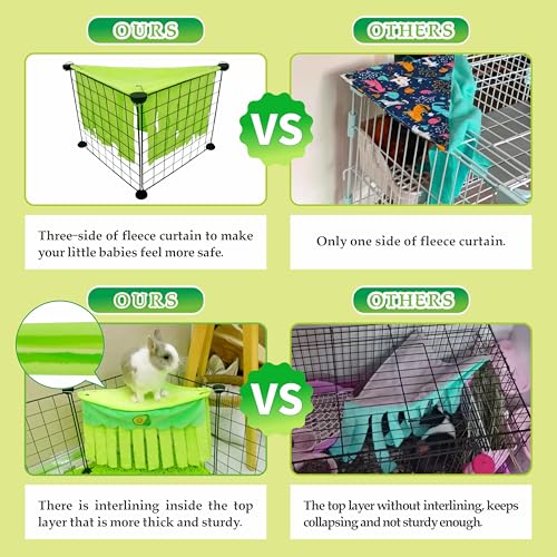 Guinea Pig Hideout, Cute Guinea Pig Corner Fleece Forest Hideaway 3-Side Curtain, Rabbit Hammock Toy and House Bed for Bunny, Ferret, Rat, Chinchilla and Small Animal Cage Accessories (Green)