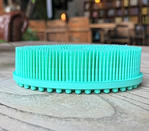 Premium Sensory Brush for Kids or Autism,Soft Silicone Body Scrubber,2 in 1 Sensory Room Occupational Therapy Sensory Brushes,Silicone Loofah,Pet Shower Brush Bath Brush Shampoo Brush(Big Oval-Teal) - color: Big Oval-teal