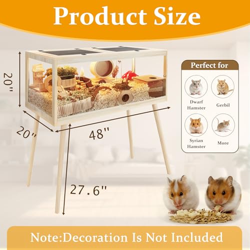 PROLEE Hamster Cage Chewproof, Mice and Rat Habitat with Transparent Sides, Hamster Cage with Openable Mesh Top, Solid Built with Lock Design and Leg Stand, 48" inch - size: 48.0"L x 20.0"W x 47.5"H
