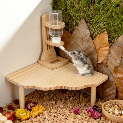 3 Pcs Hamster Platforms, Natural Pine Hamster Play Table, Rectangular & Triangle Hamsters Wooden Playground with Platforms for Hamsters, Gerbils, Mice, Squirrel, Small Pets Cage Accessories