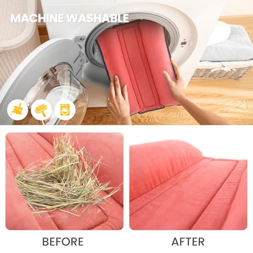Rabbit Bed, Washable Bunny Pillow, Reversible Lounger Pad, Soft Small Animal Bedding, Stress Relief Pet Mat for Kittens, Guinea Pigs, Puppies - color: Light Red
