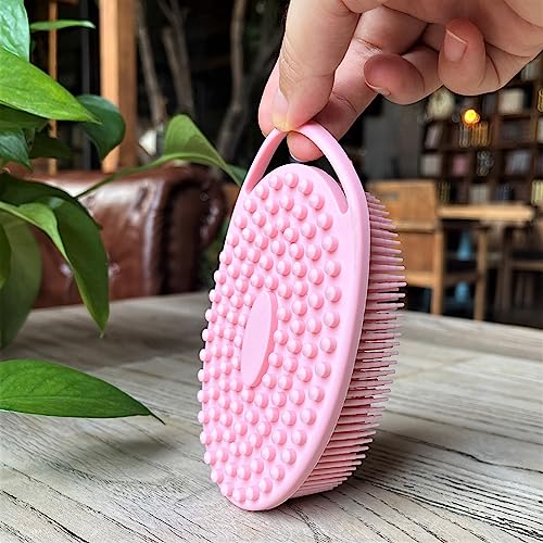 Premium Sensory Brush for Kids or Autism,Soft Silicone Body Scrubber,2 in 1 Sensory Room Occupational Therapy Brushes,Silicone Loofah,Pet Shower Brush Bath Brush Shampoo Brush(hangable-Oval-Pink) - color: Hangable-oval-pink