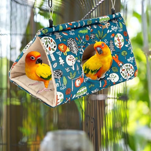 Rypet Bird Nest House, Bird Bed for Cage, Hanging Hammock Bird Hut, Blue M | Warm Plush Cotton Comfort, Side Hole Entry, Dual Hanging Straps for Cage, Machine Washable, Green Bird Tent for Medium Birds - color: Blue, size: Medium (Pack of 1)