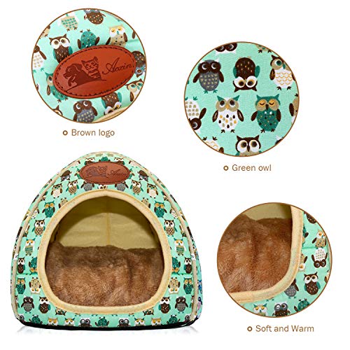 Guinea Pig Bed Hideout, Washable Hamster Cave for Small Animals | Removable Cushion for Cleaning, Warm Fleece Nest, Washable Bed,10.23 x 10.23 x 11 in, Dwarf Rabbits Hedgehogs - color: Green