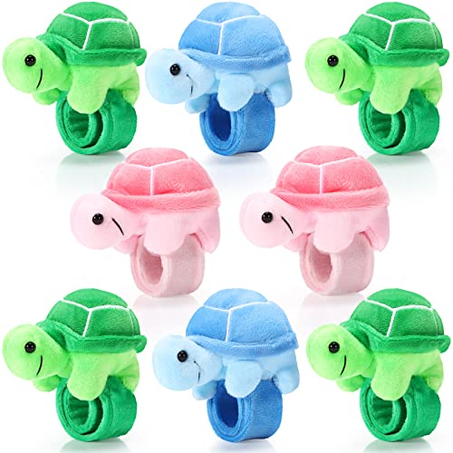 Lenwen 8 Pcs Turtle Stuffed Animals Slap Bracelets for Kids 8.66 Inch Back to School Plush Animal Bracelets Wrist Slap Snap Band Toy Adopt a Turtle Party Favors for Boys Girls Birthday Gifts - style: Turtle