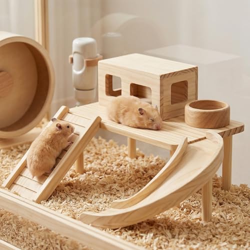 Hamster Play Wooden Platform, Hamsters Wooden Platform with Legs Play Decor Cage Accessory Waterproof Standing Surface Small Animal Wood Stand for Dwarf Syrian Hamster Gerbil Rat Mice Degus