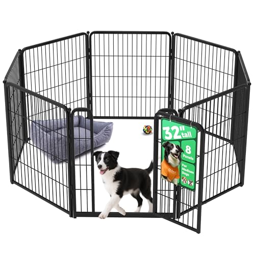 FXW Homeplus Indoor Dog Playpen, 32" H, 8 Panels, for Small & Medium Dogs | Stress-free play, Heavy-duty, Semi-open design, Easy setup, Threshold-free gate, Expandable, Patented - color: Black, size: 32"H