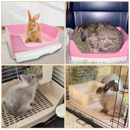 kathson 2PCS Large Rabbit Litter Box Trainer, Potty Corner Toilet with Drawer Bigger Pet Pan for Adult Hamster, Guinea Pig, Ferret, Galesaur, Bunny and Other Animals (Pink,Brown) - size: 2PCS, Brown，Pink