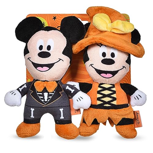 Disney for Pets Mickey & Minnie Mouse Halloween Plush Dog Toys, 6 in, 2 Pk | Skelly suit and witch costume designs, officially licensed Disney product, for Halloween fun, 2 pc set - color: Mickey & Minnie, size: 9 Inch - 2 Pack