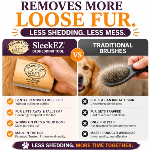SleekEZ Dog Brush for Shedding | Patented Deshedding Dog Brush | Pet Hair Remover for Short, Medium & Long Coats | Made in USA | 5 Inch - style: Dog Brush