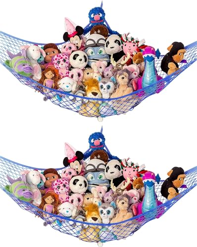 Stuffed Animal Hammock XL 2 Pack | Corner Stuffed Animal Storage & Plushie Net | Extra Large Toy Hammock for Stuffed Animals | Easy Hang, Hardware Included | Blue Bedroom Decor | by Lilly's Love - color: Blue, size: 2 Pack (XL) - 79" x 63" x 63"