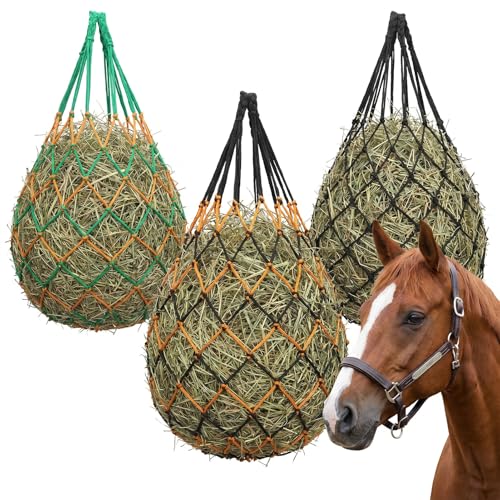 Slow Feed Hay Bags for Horses 3 Pack 2.3inch Hay Nets | For Sheep Goats, Slow Feeder for Stall & Trailer, For Sheep & Cattle, Sturdy