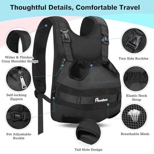 Pawaboo Pet Front Carrier Backpacks for Small Medium Dogs | Legs Out Easy-fit,Adjustable Straps,Hands-free,for Travel Hiking Cycling Camping AA-Black M - color: AA-Black, style: Medium (Pack of 1)