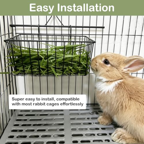 Rabbit Hay Feeder Rack, Metal Hanging Hay Dispenser (Black, Large) | 2 Pack Small Animals Hay Feeder for Cage Metal Hanging Hay Holder for Rabbits Guinea Pigs Chinchillas Ferrets - color: Black, size: Large