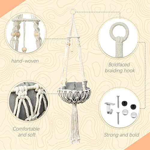 3 Pcs Macrame Cat Hammock, Including Hanging Kitten Bed Scratcher Scratch Pad Swing Bed for Small Cat Small Dog(40 x 12 Inch,Cute Style)