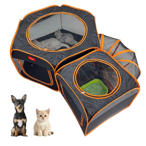 Portable Dog Playpen 2-Room with Tunnel, 3-in-1 Large Cat Crate Play Enclosure with Separate Areas, Foldable Pet Playpen for Puppy Kitten and Small Animals Indoor Outdoor - style: Large